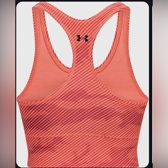 Under Armour Tangerine orange Project Rock Heat Gear Striped Sports Bra Sz L new - Picture 2 of 8